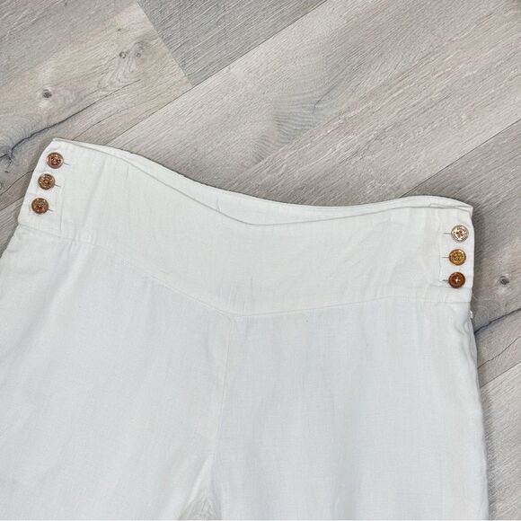 Lauren Ralph Lauren Linen Sailor Button Wide Leg Crop Trouser Pants White 6 - Picture 6 of 14
